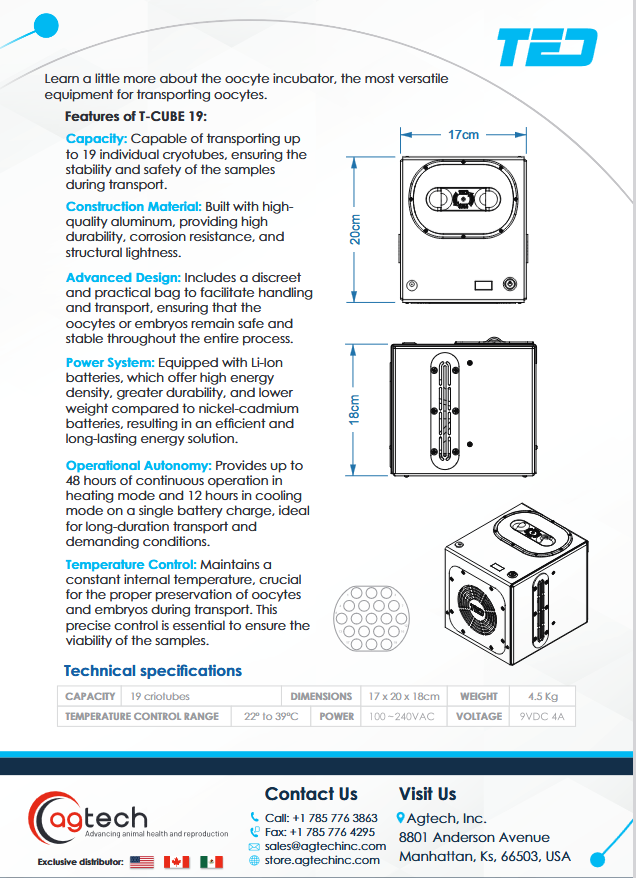 Temperature controlled oocyte transporter, T-Cube 19, each