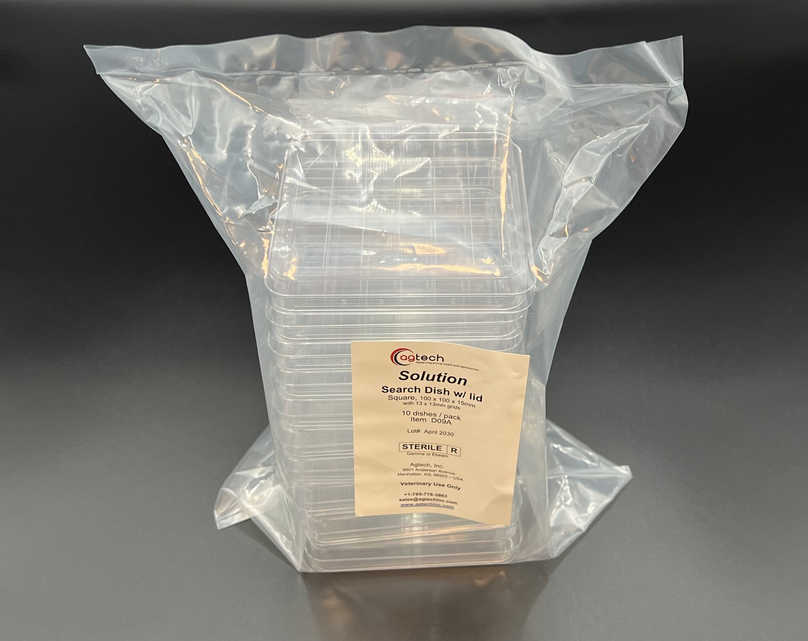 Dish w/Lid, Grid Search, Square, 100mm, Sterile, 10/pk