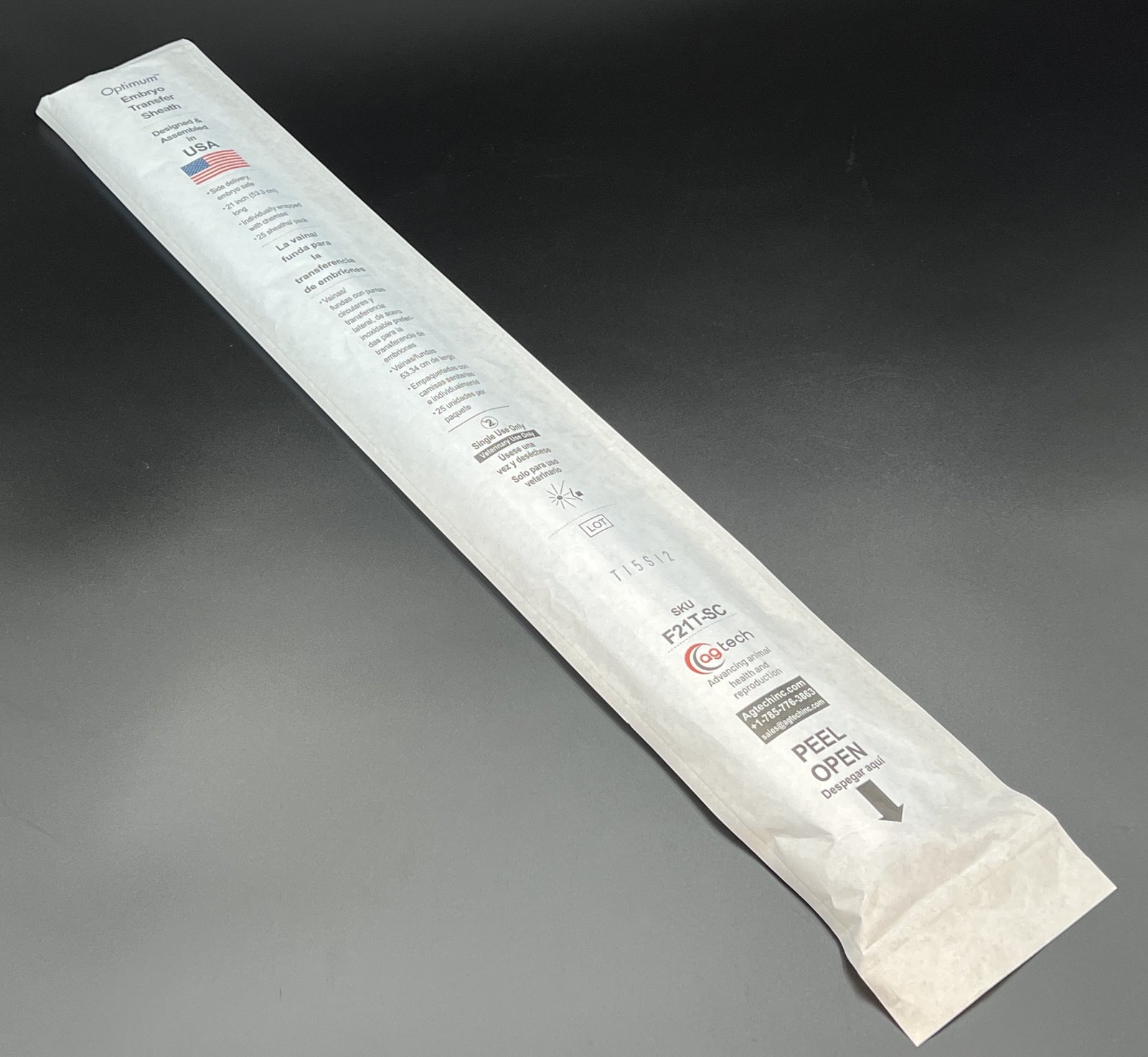 Optimum™ Transfer Sheath for Bovine, 21", bulk-packaged, sheath w/ chemise, 25/pk
