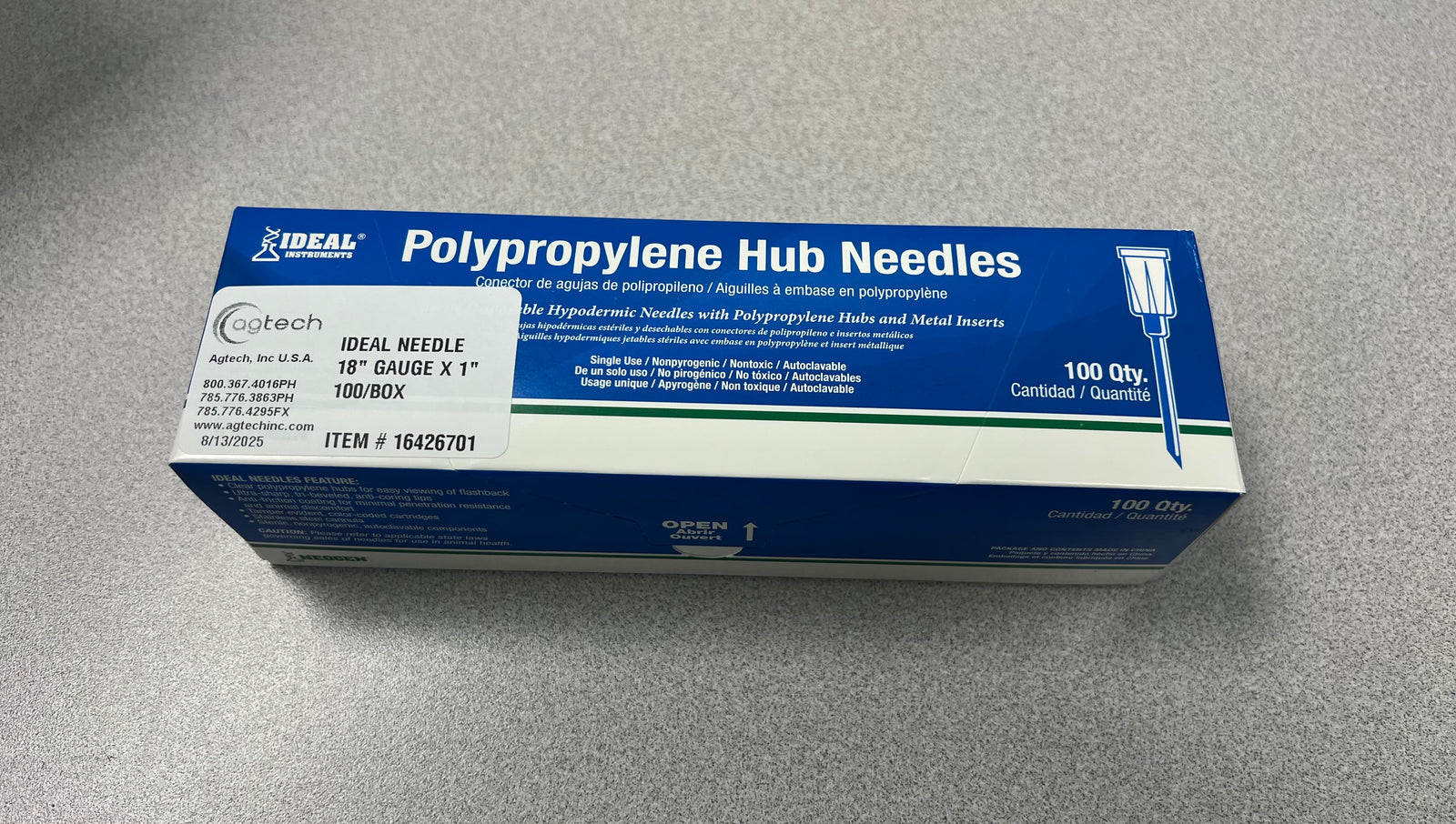 Ideal needle, 18g x 1 inch, 100 / box