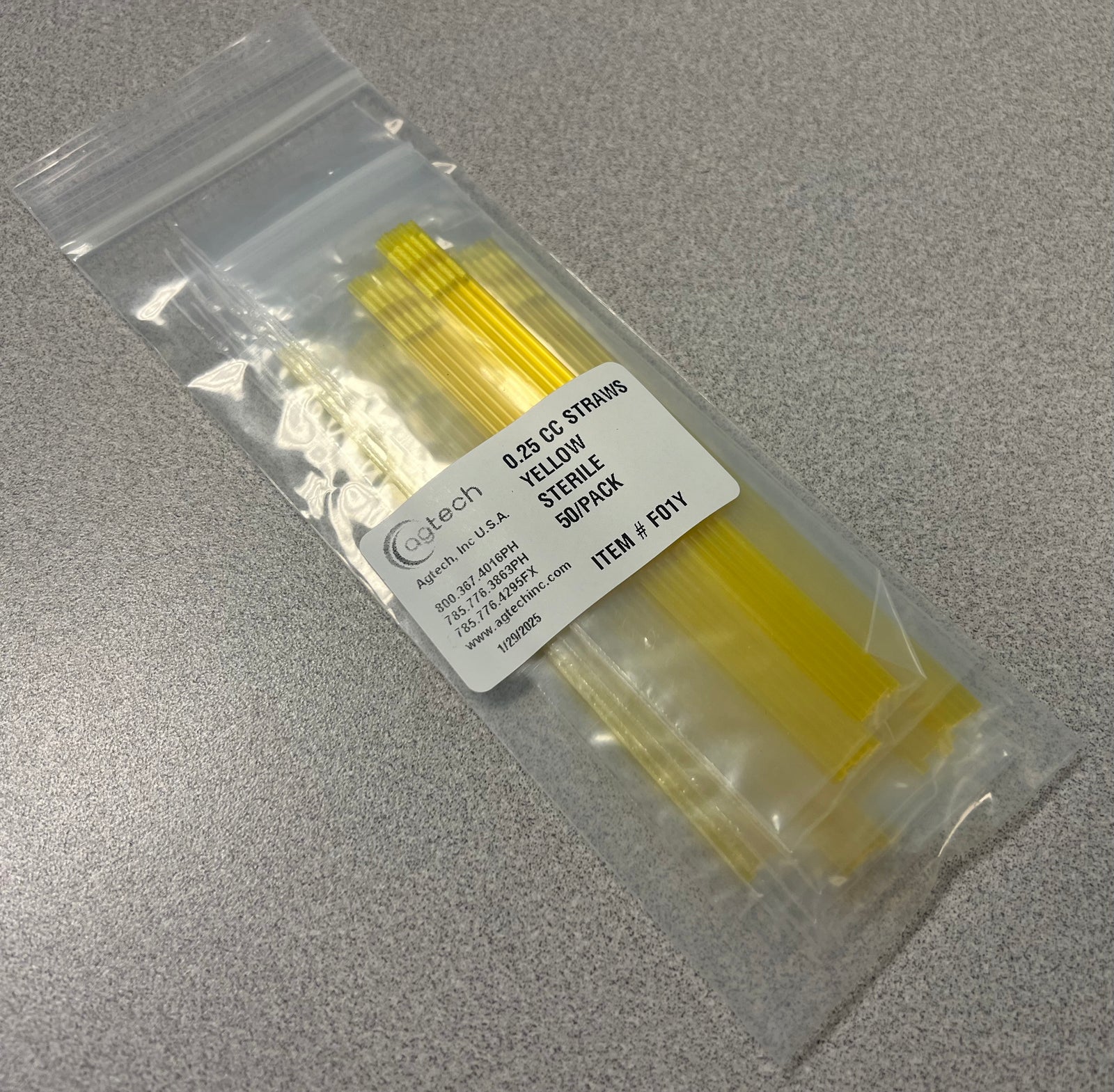 Straws, 0.25cc, Yellow, Radiated, 50/pk