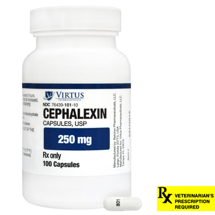 Cephalexin Rx, Capsules, 250 mg x 100 ct