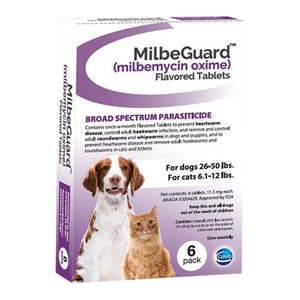 Rx, Milbeguard Dog 26-50lb, Cat 6.1-12lb, 6pk, Purple