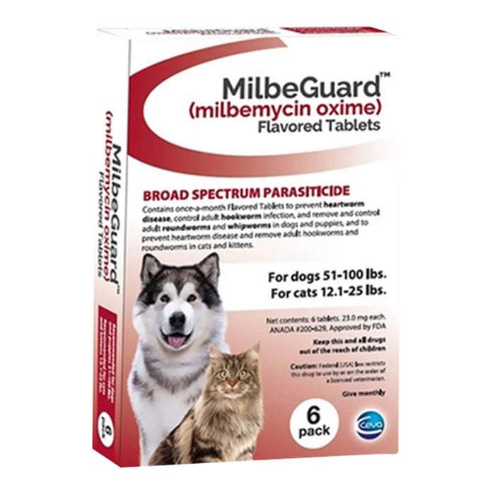 Rx, Milbeguard Dog 51-100lb, Cat 12-25lb, 6pk, Red