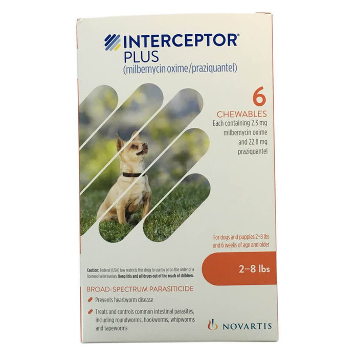 Rx Interceptor Plus 2-8 lbs, 2.3 mg x 6 Chew Tabs, Orange