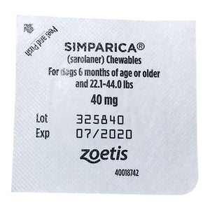 Rx Simparica 40mg for Dogs 22.1-44 lbs, 1 Chewable Tablet