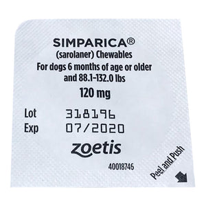 Rx Simparica 120mg for Dogs 88.1-132 lbs, 1 Chewable Tablets