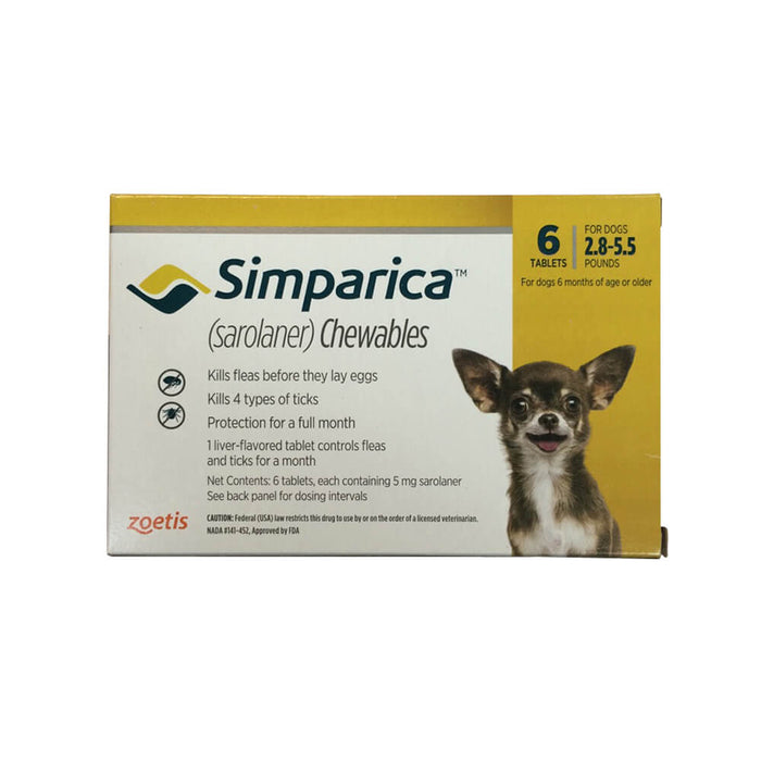 Rx Simparica 5mg for Dogs 2.8-5.5 lbs, 6 Chewable Tablets