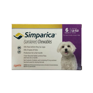 Rx Simparica 10mg for Dogs 5.6-11 lbs, 6 Chewable Tablets
