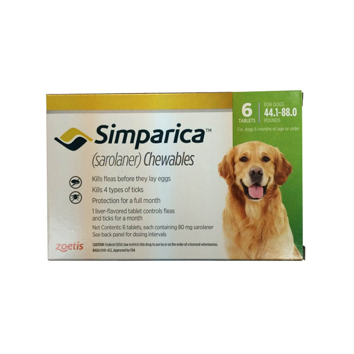 Rx Simparica 80mg for Dogs 44.1-88 lbs, 6 Chewable Tablets